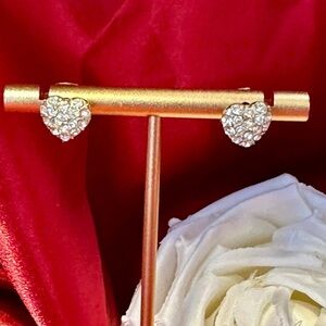 Gold Heart Pavé Earrings with Sparkling Stones